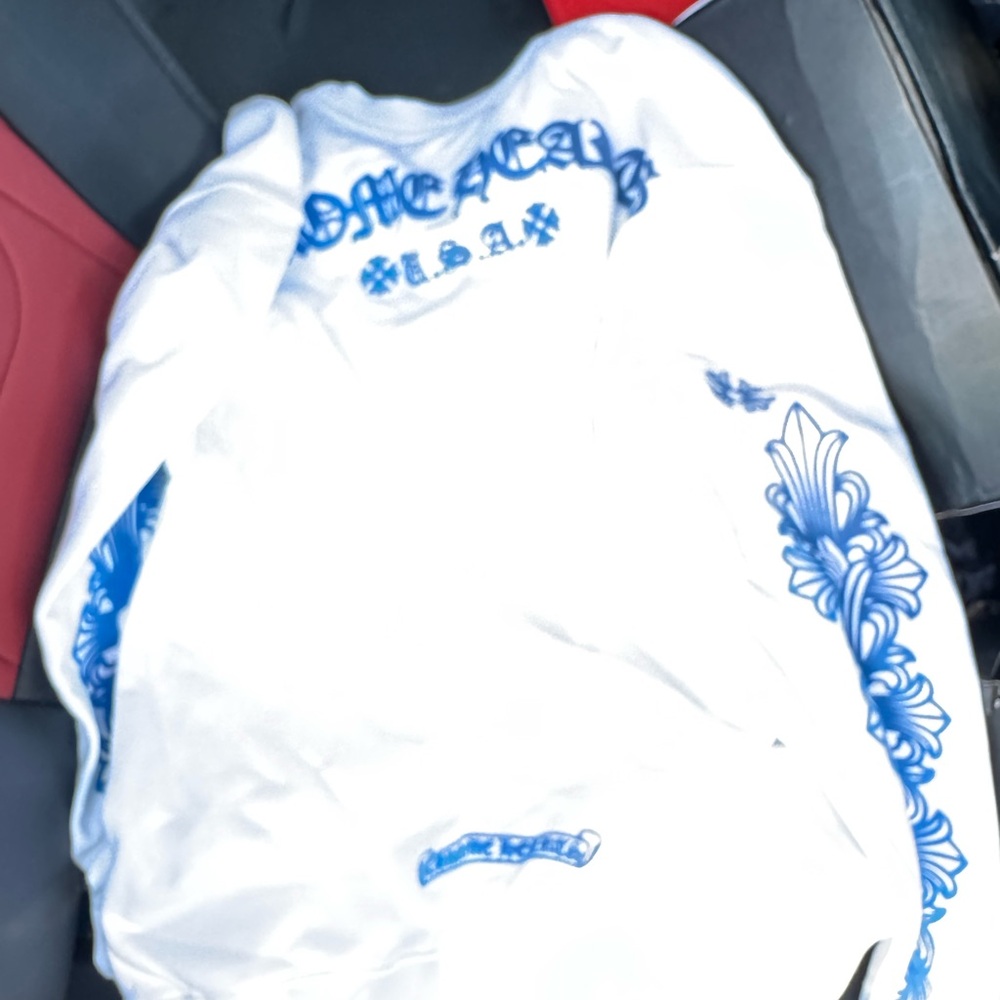 White and Blue chrome heart sweater